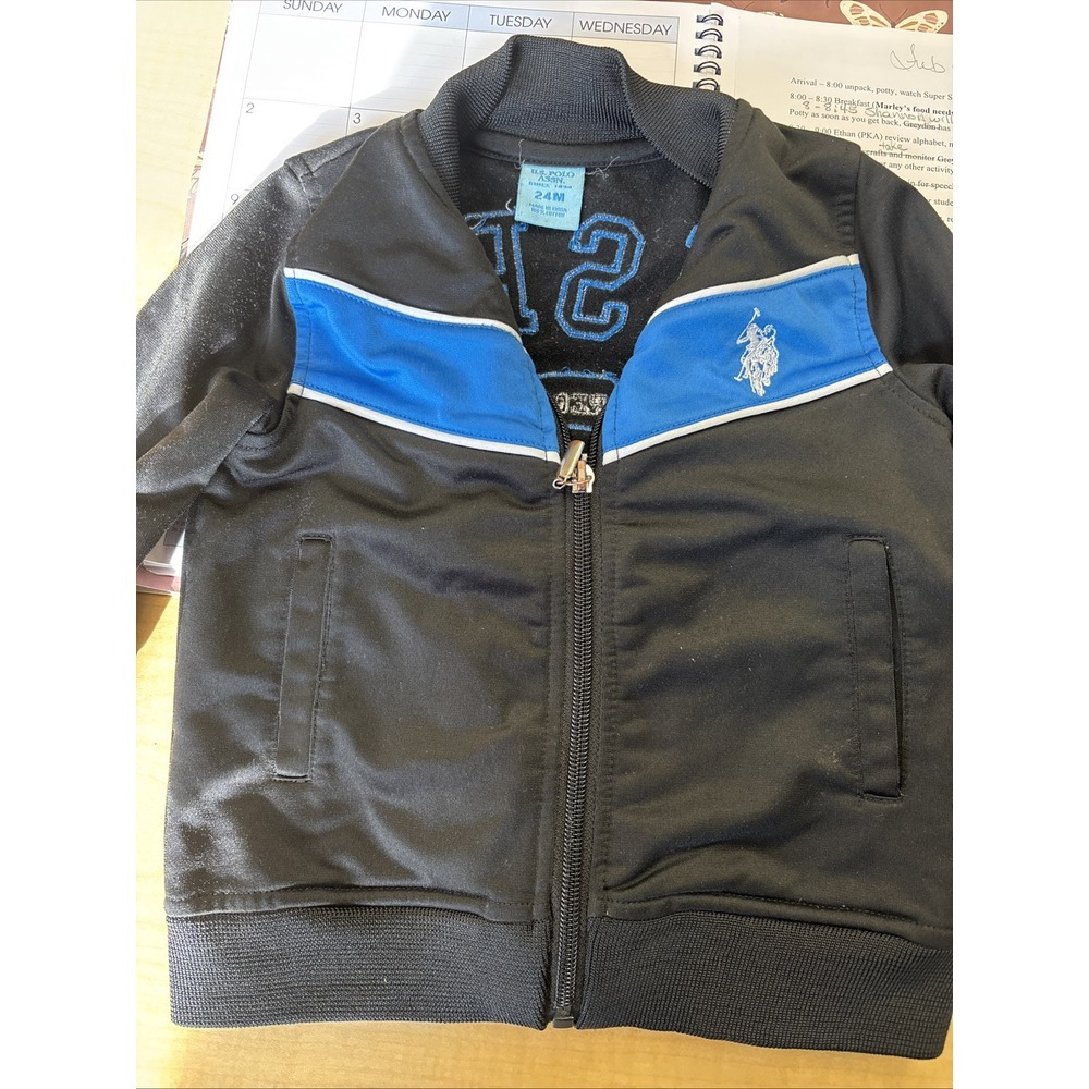 US POLO ASSOCIATION Boys‎ Black& Blue Full Zip Jacket Size 24 Months